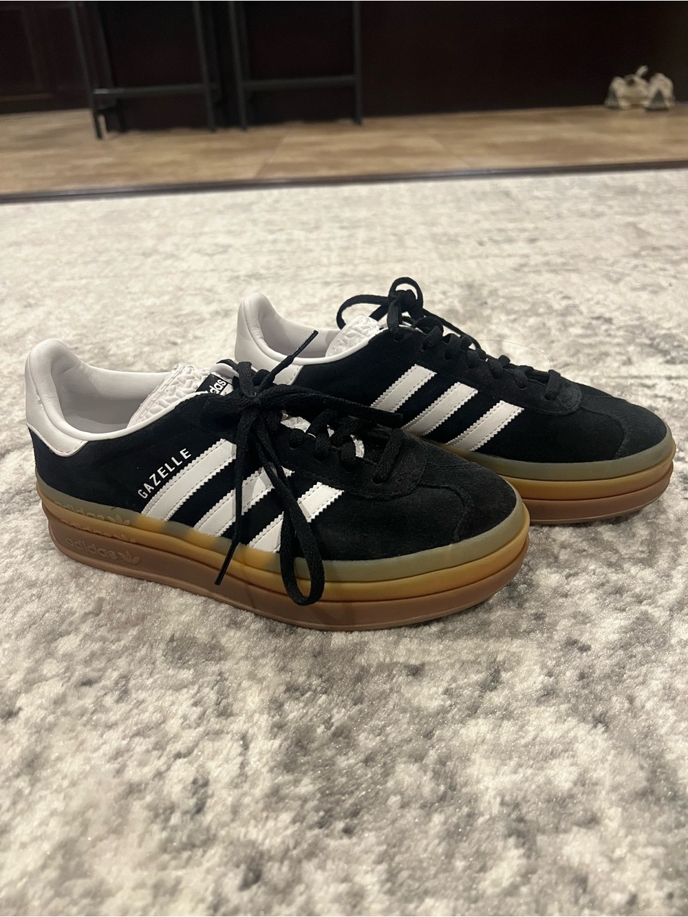 adidas Black and White Gazelle Platform Sneakers